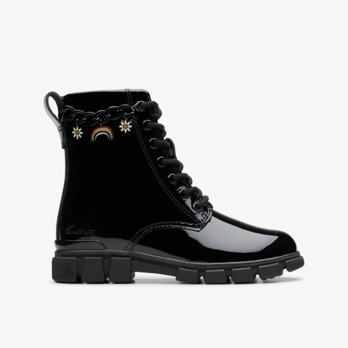 Clarks Evyn Charm Kid Black Patent Ankle Boots Black Patent Kids Boots