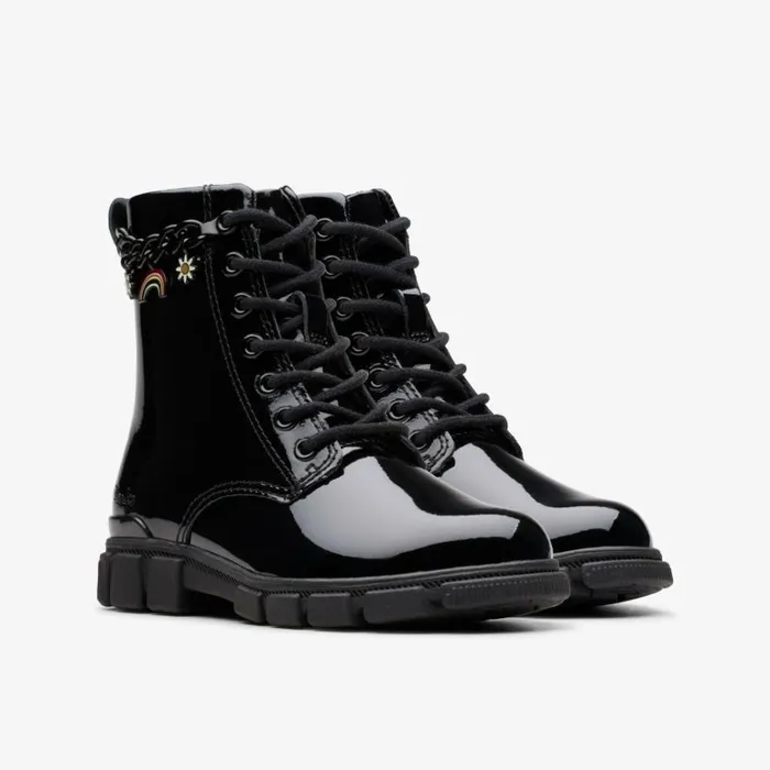 Clarks Evyn Charm Kid Black Patent Ankle Boots Black Patent Kids Boots