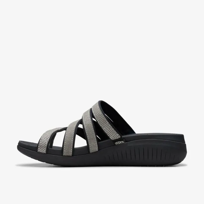 Clarks Glide Hi Iris Pewter Metallic Sandals Pewter Metallic Women Wedge Sandals