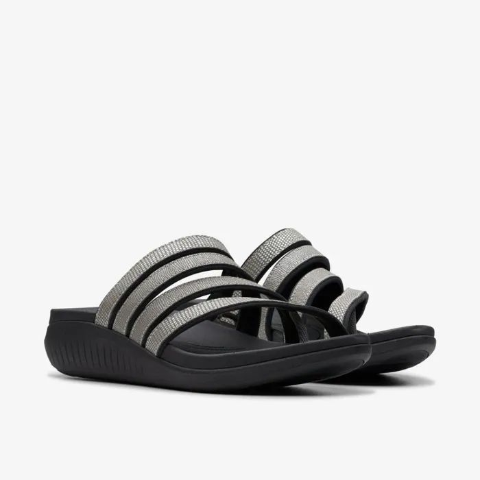 Clarks Glide Hi Iris Pewter Metallic Sandals Pewter Metallic Women Wedge Sandals