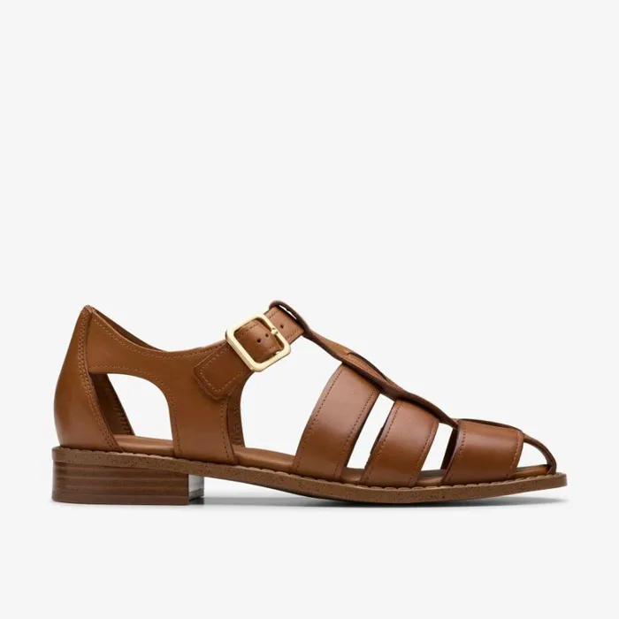 Clarks Hana Sun Tan Leather None Tan Leather Women Flat Sandals