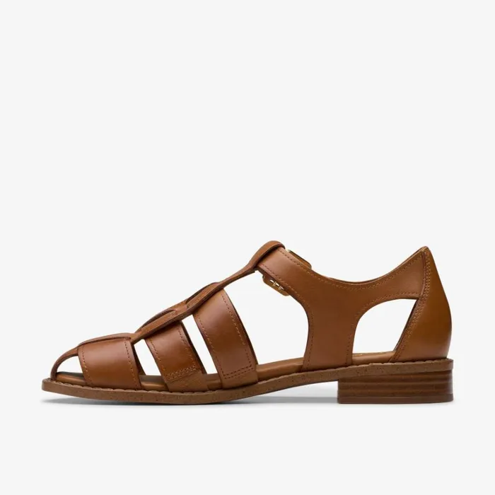 Clarks Hana Sun Tan Leather None Tan Leather Women Flat Sandals