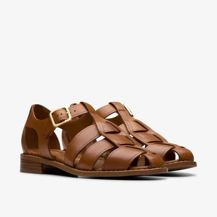Clarks Hana Sun Tan Leather None Tan Leather Women Flat Sandals