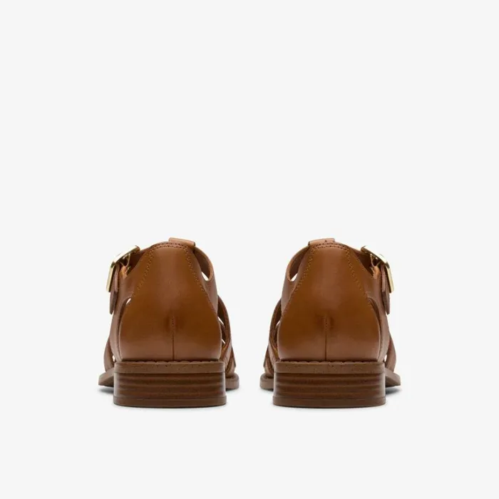 Clarks Hana Sun Tan Leather None Tan Leather Women Flat Sandals