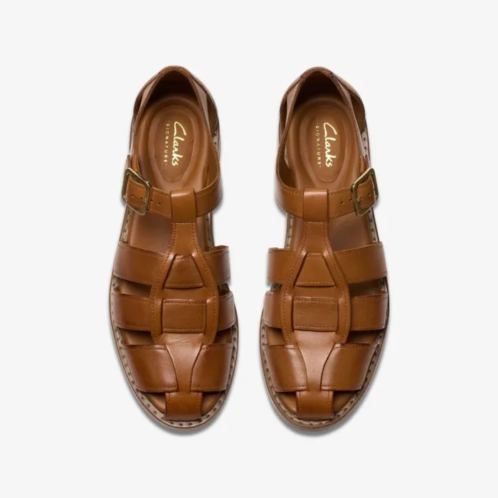 Clarks Hana Sun Tan Leather None Tan Leather Women Flat Sandals