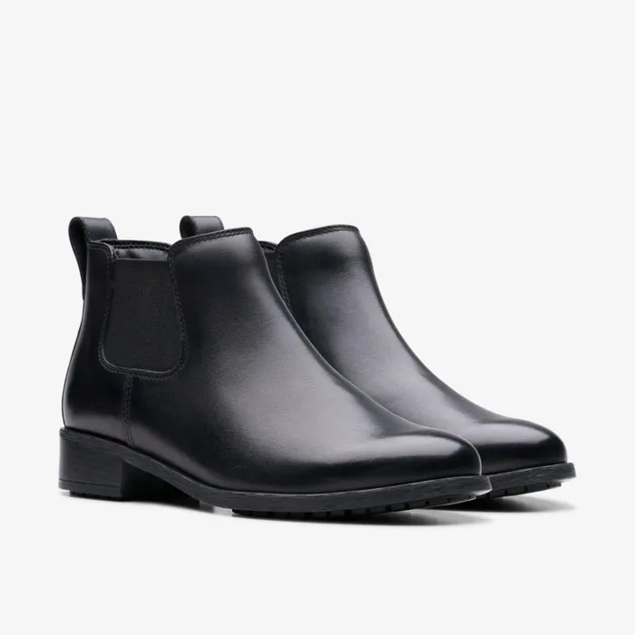 Clarks Havisham Top Black Leather Ankle Boots Black Leather Women Chelsea Boots