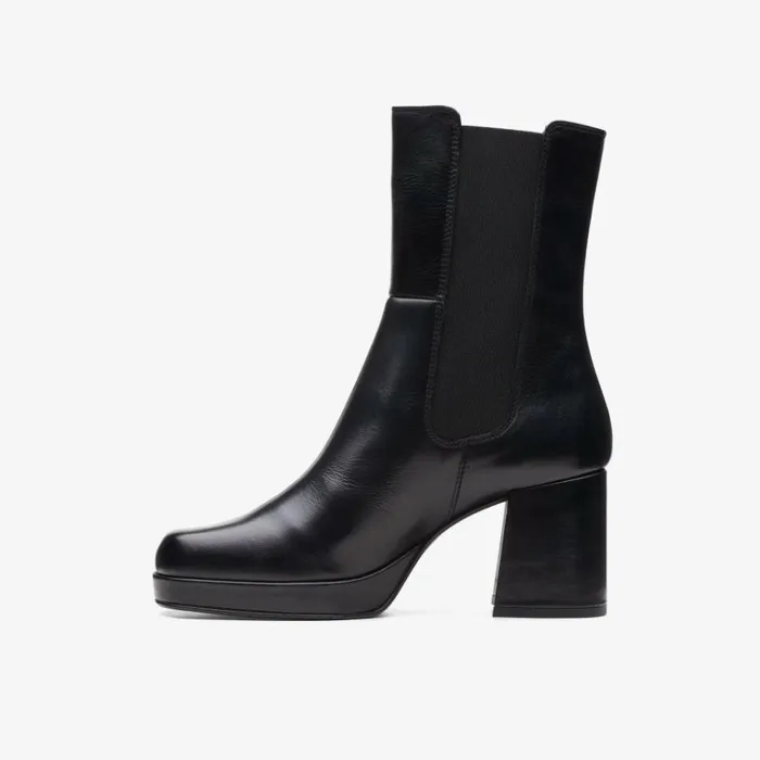 Clarks Pique Up Black Leather Chelsea Boots Black Leather Women Chelsea Boots