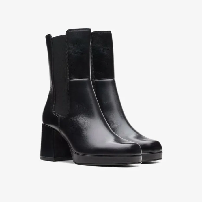 Clarks Pique Up Black Leather Chelsea Boots Black Leather Women Chelsea Boots
