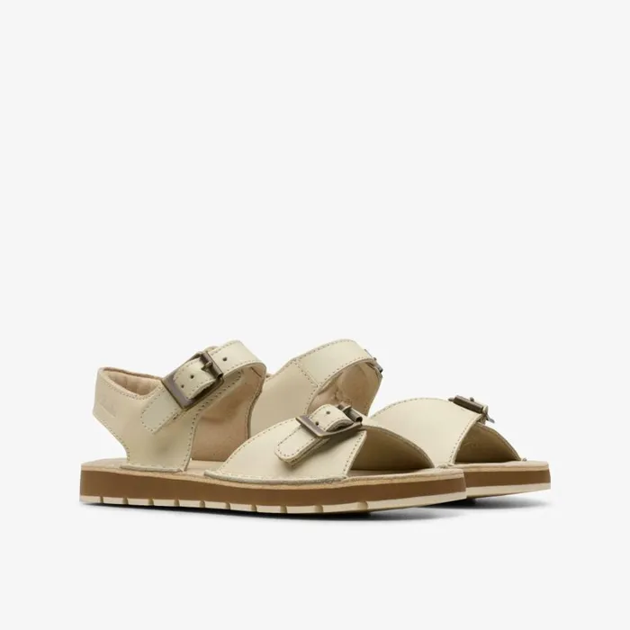Clarks Playsun Kid Off White Leather Flat Sandals Off White Leather Kids Sandals