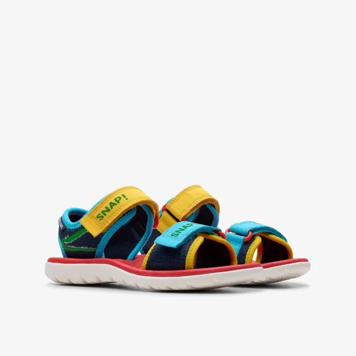 Clarks Roald Dahl Surfing Ace Kid Navy Print Flat Sandals Navy Print Kids Sandals