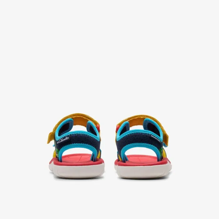 Clarks Roald Dahl Surfing Ace Kid Navy Print Flat Sandals Navy Print Kids Sandals
