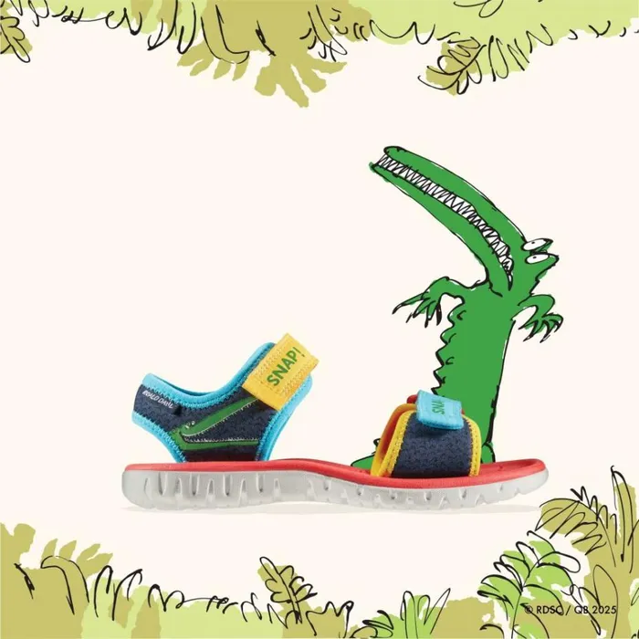 Clarks Roald Dahl Surfing Ace Kid Navy Print Flat Sandals Navy Print Kids Sandals