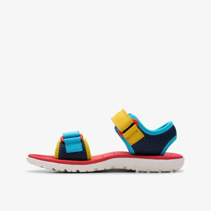 Clarks Roald Dahl Surfing Ace Kid Navy Print Flat Sandals Navy Print Kids Sandals
