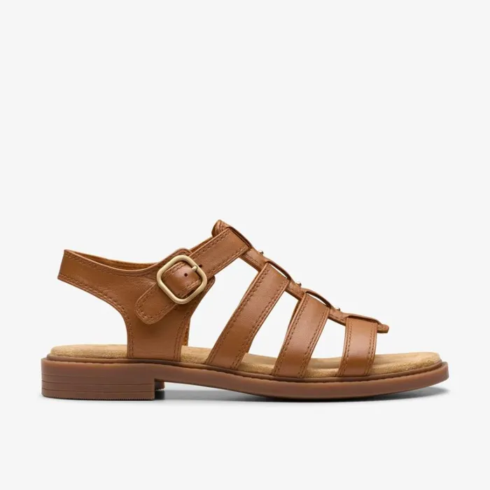 Clarks Trivanni Lux Tan Leather Flat Sandals Tan Leather Women Flat Sandals