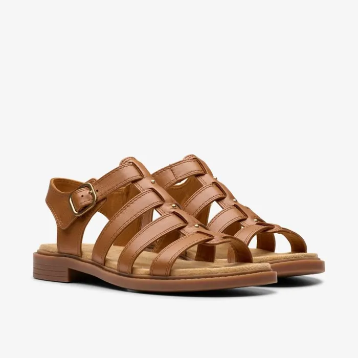 Clarks Trivanni Lux Tan Leather Flat Sandals Tan Leather Women Flat Sandals