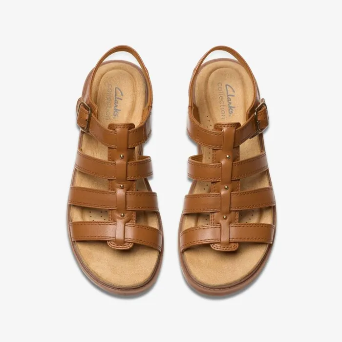 Clarks Trivanni Lux Tan Leather Flat Sandals Tan Leather Women Flat Sandals