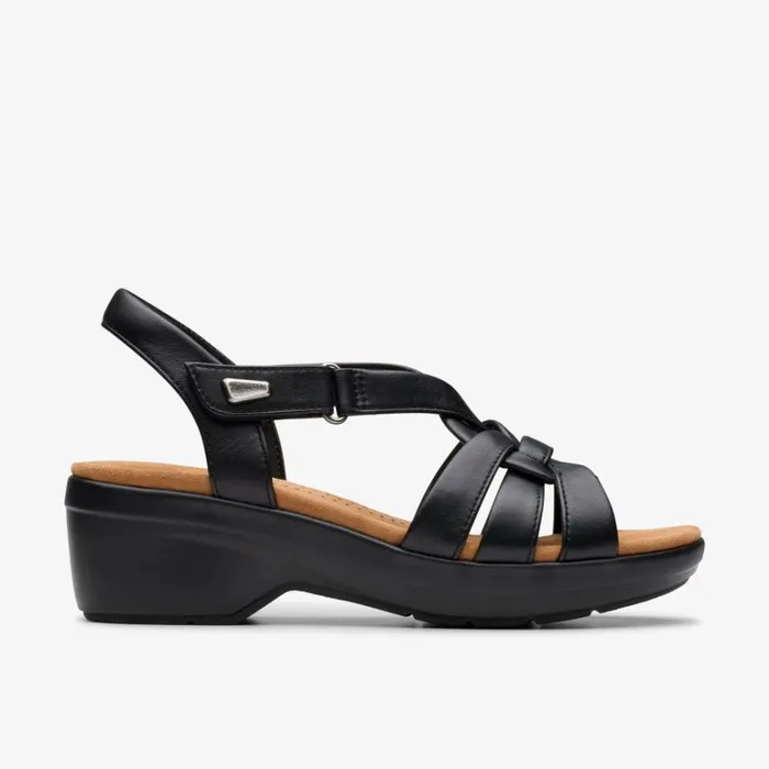 Clarks Tuleah Cross Black Leather Strappy Sandals Black Leather Women Wedge Sandals Clarks Tuleah Cross Black Leather Strappy Sandals Black Leather Women Wedge Sandals