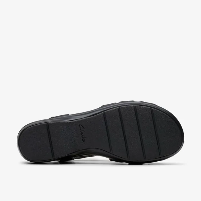 Clarks Tuleah Cross Black Leather Strappy Sandals Black Leather Women Wedge Sandals