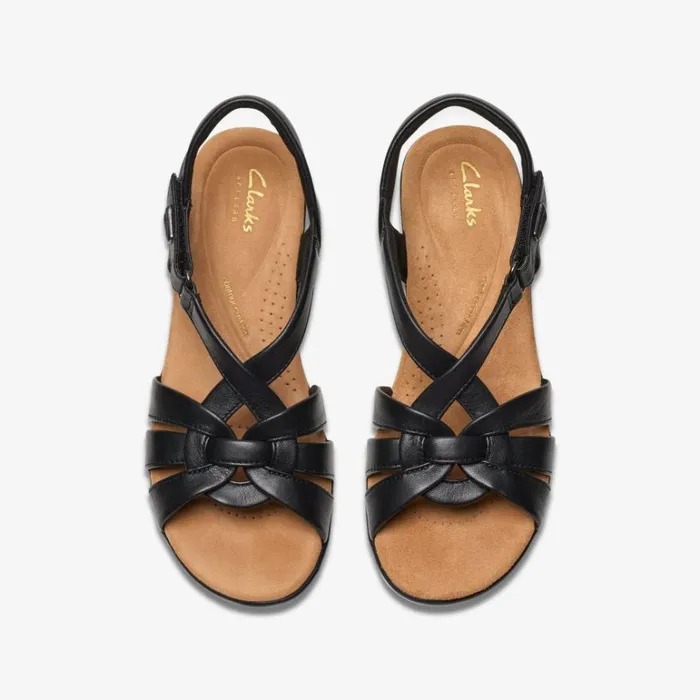 Clarks Tuleah Cross Black Leather Strappy Sandals Black Leather Women Wedge Sandals
