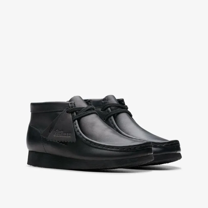 Clarks Wallabee Boot Older Black Leather Boots Black Leather Kids School Shoes