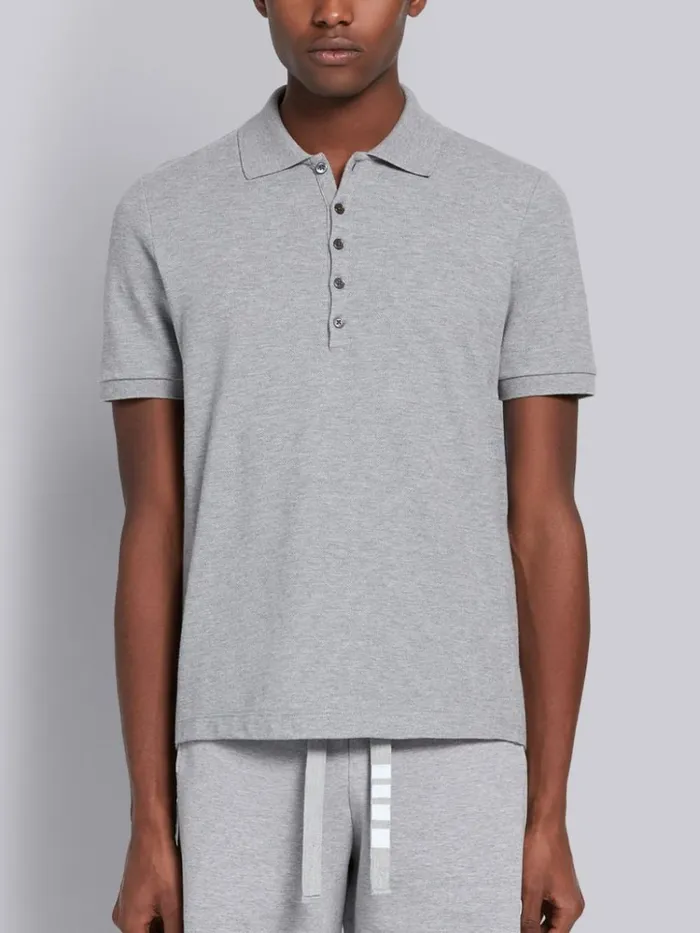 Classic Cotton Pique Side Insert 4 bar Polo Light Grey Men Thom Browne Tshirts and Polos Classic Cotton Pique Side Insert 4 bar Polo Light Grey Men Thom Browne Tshirts and Polos
