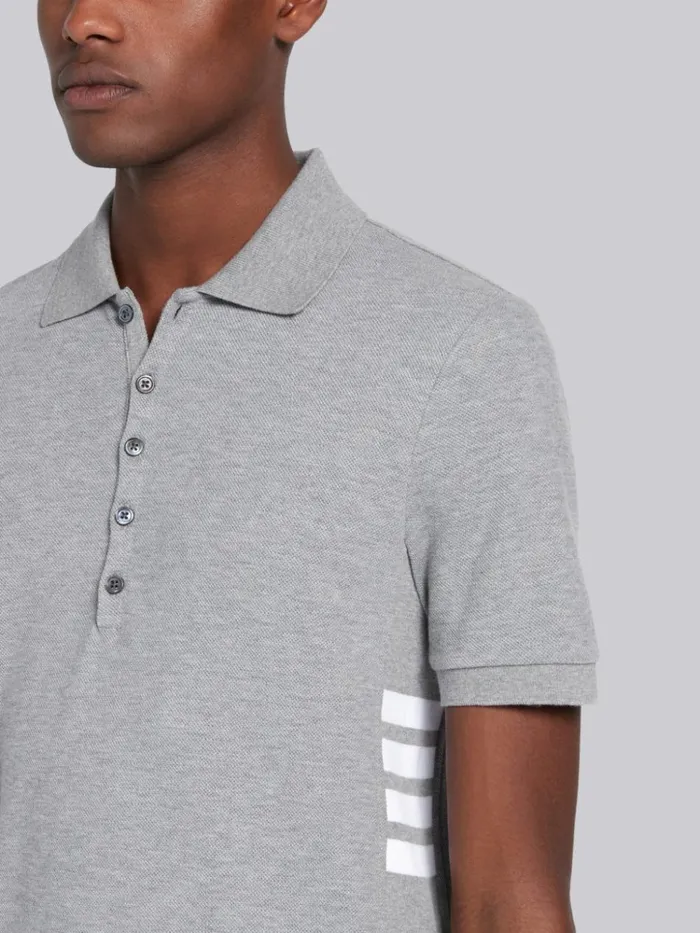 Classic Cotton Pique Side Insert 4 bar Polo Light Grey Men Thom Browne Tshirts and Polos