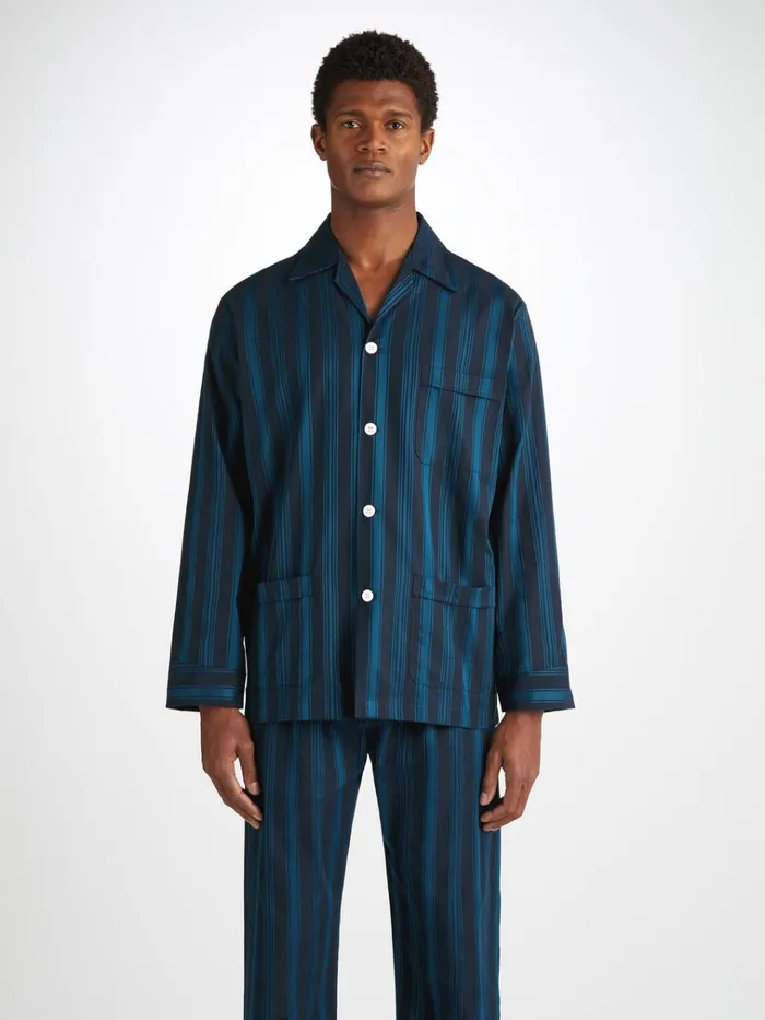 Classic Fit Pajamas Men Derek Rose Classic Fit Pajamas Royal 222 Cotton Navy