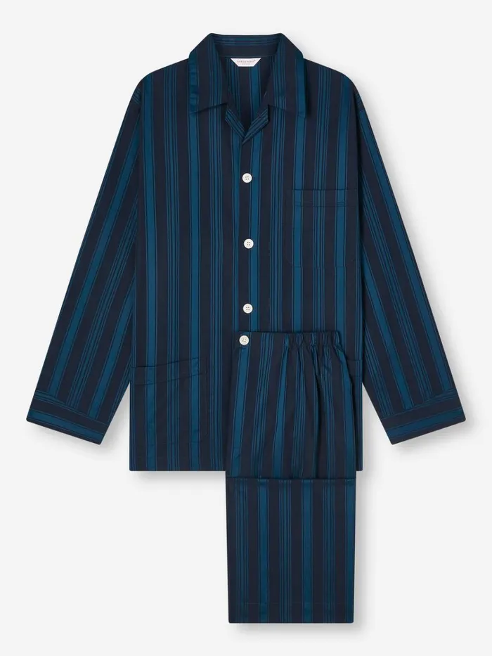 Classic Fit Pajamas Men Derek Rose Classic Fit Pajamas Royal 222 Cotton Navy