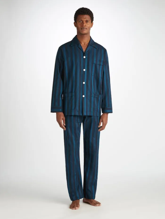 Classic Fit Pajamas Men Derek Rose Classic Fit Pajamas Royal 222 Cotton Navy