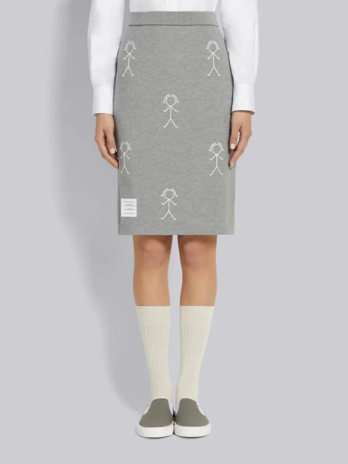 Classic Pique Chain Stitch 4bar and Mrs Thom Embroidery Knee Length Skirt Light Grey Women Thom Browne Skirts Classic Pique Chain Stitch 4bar and Mrs Thom Embroidery Knee Length Skirt Light Grey Women Thom Browne Skirts