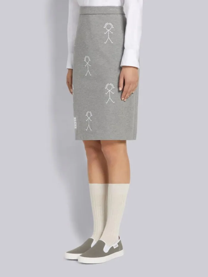 Classic Pique Chain Stitch 4bar and Mrs Thom Embroidery Knee Length Skirt Light Grey Women Thom Browne Skirts