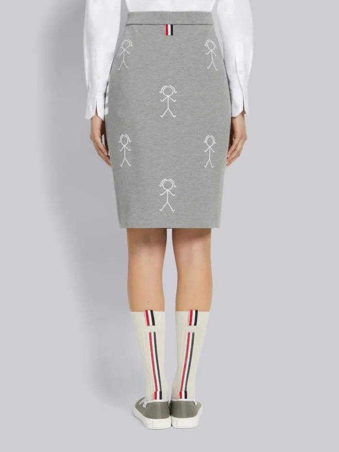 Classic Pique Chain Stitch 4bar and Mrs Thom Embroidery Knee Length Skirt Light Grey Women Thom Browne Skirts