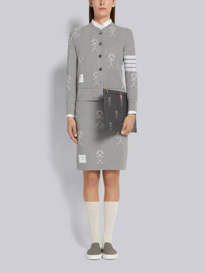Classic Pique Chain Stitch 4bar and Mrs Thom Embroidery Knee Length Skirt Light Grey Women Thom Browne Skirts