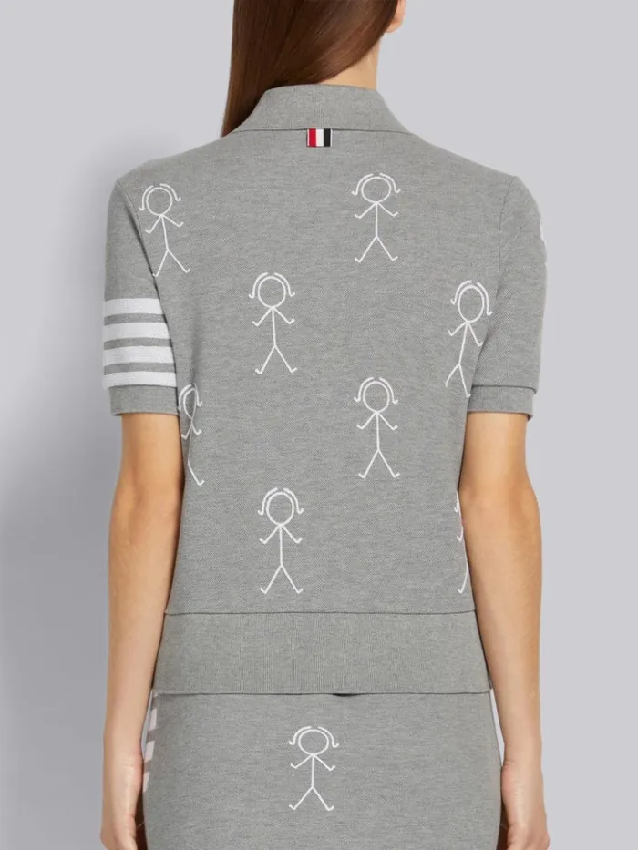Classic Pique Chain Stitch 4bar and Mrs Thom Embroidery Short Sleeve Rib Cuff Polo Light Grey Women Thom Browne Tshirts and Polos