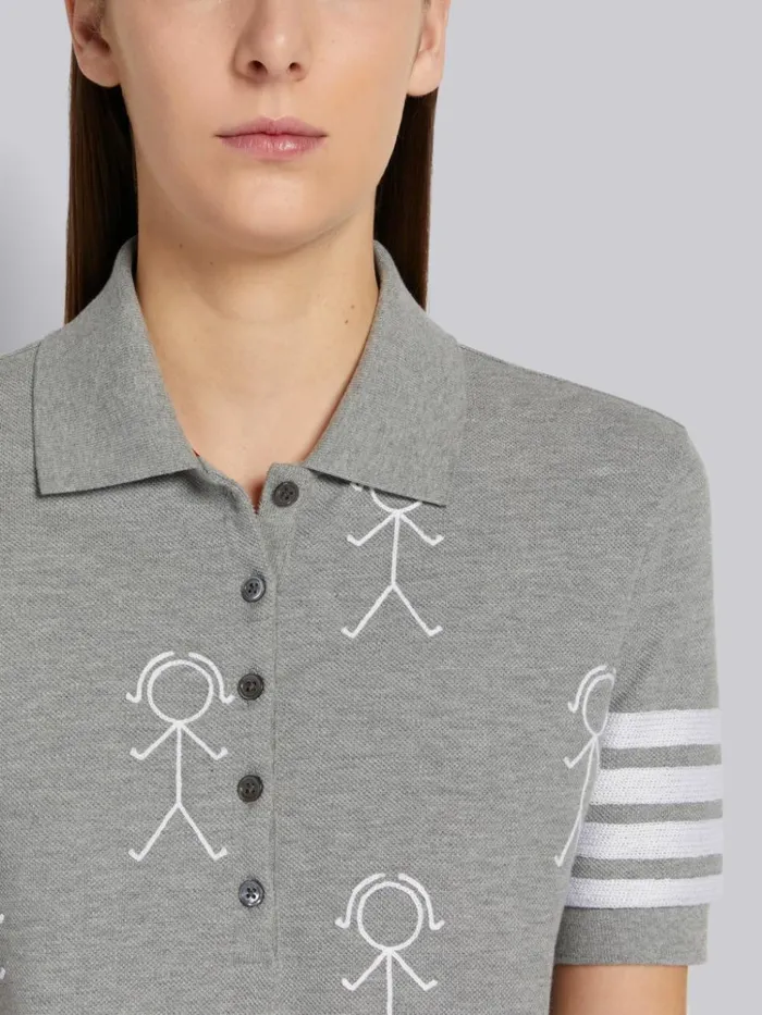 Classic Pique Chain Stitch 4bar and Mrs Thom Embroidery Short Sleeve Rib Cuff Polo Light Grey Women Thom Browne Tshirts and Polos