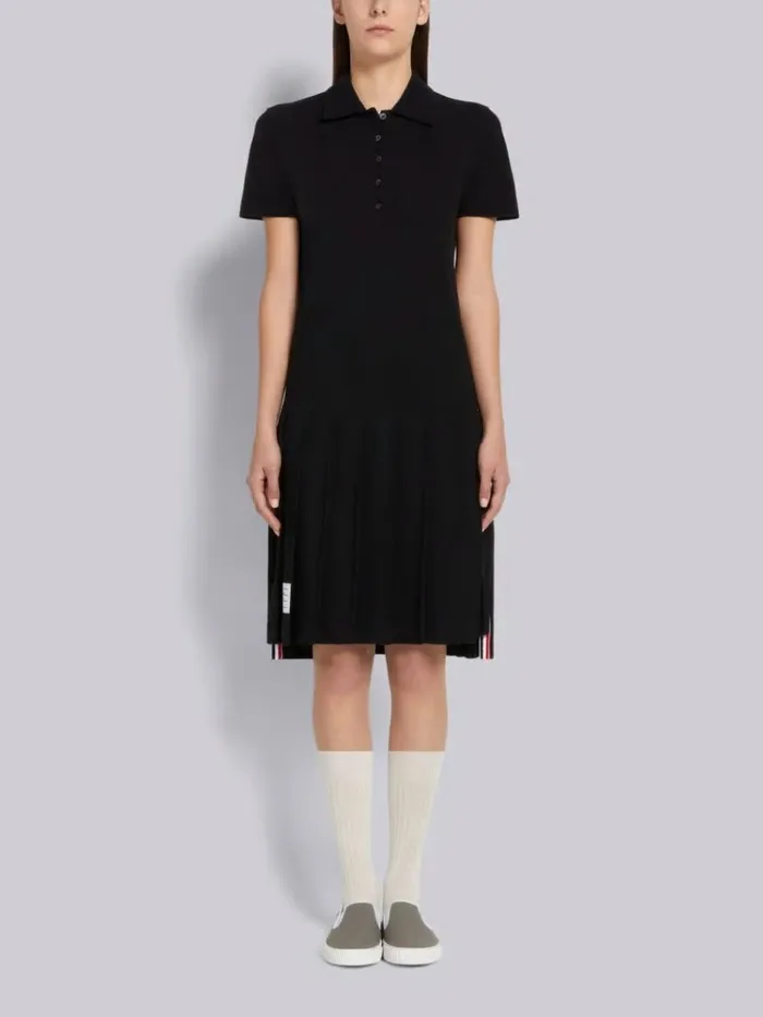 Classic Pique Short Sleeve Knee Length Pleated Polo Dress Black Women Thom Browne Dresses Classic Pique Short Sleeve Knee Length Pleated Polo Dress Black Women Thom Browne Dresses