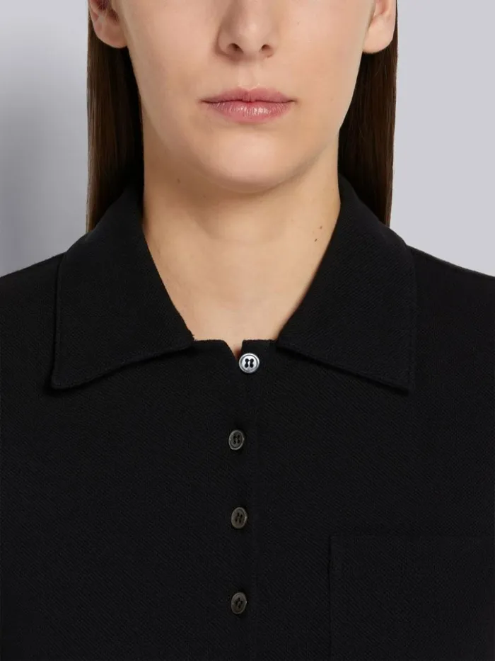 Classic Pique Short Sleeve Knee Length Pleated Polo Dress Black Women Thom Browne Dresses