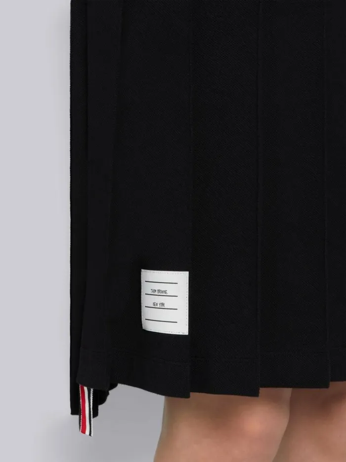 Classic Pique Short Sleeve Knee Length Pleated Polo Dress Black Women Thom Browne Dresses
