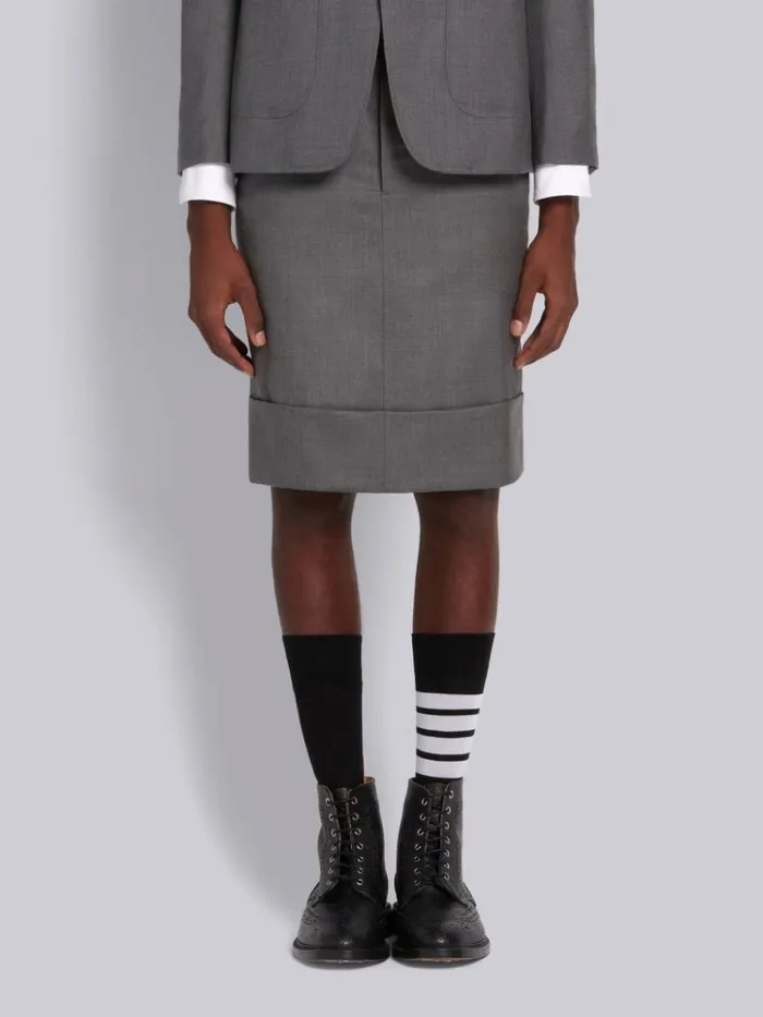 Classic Rise Knee Length Beltloop Skirt In Super 120s Twill Medium Grey Men Thom Browne Trousers Classic Rise Knee Length Beltloop Skirt In Super 120s Twill Medium Grey Men Thom Browne Trousers