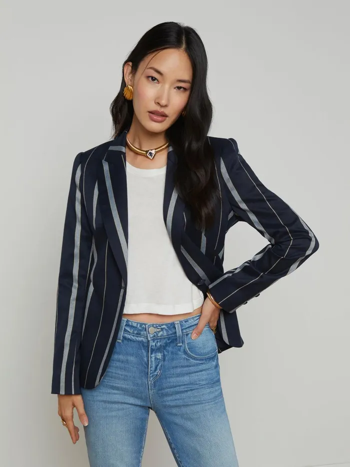 Clementine Striped Blazer Midnight Multi Stripe Women L039Agence Blazers and Jackets