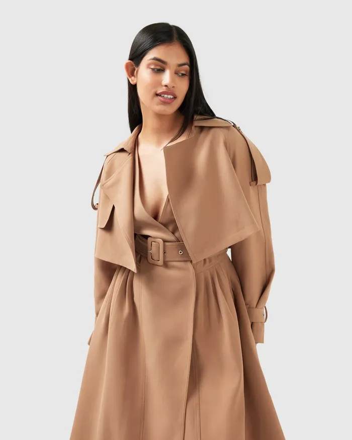 Coats and Jackets Women Belle and Bloom Manhattan Cropped Trench 8211 Camel