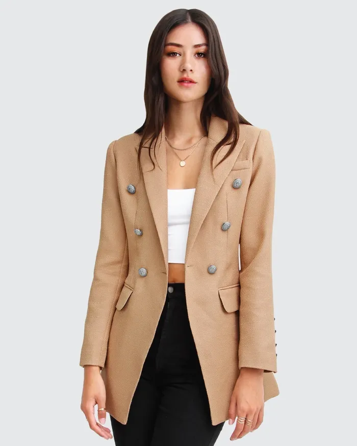 Coats and Jackets Women Belle and Bloom Princess Polina Textured Weave Blazer 8211 Camel