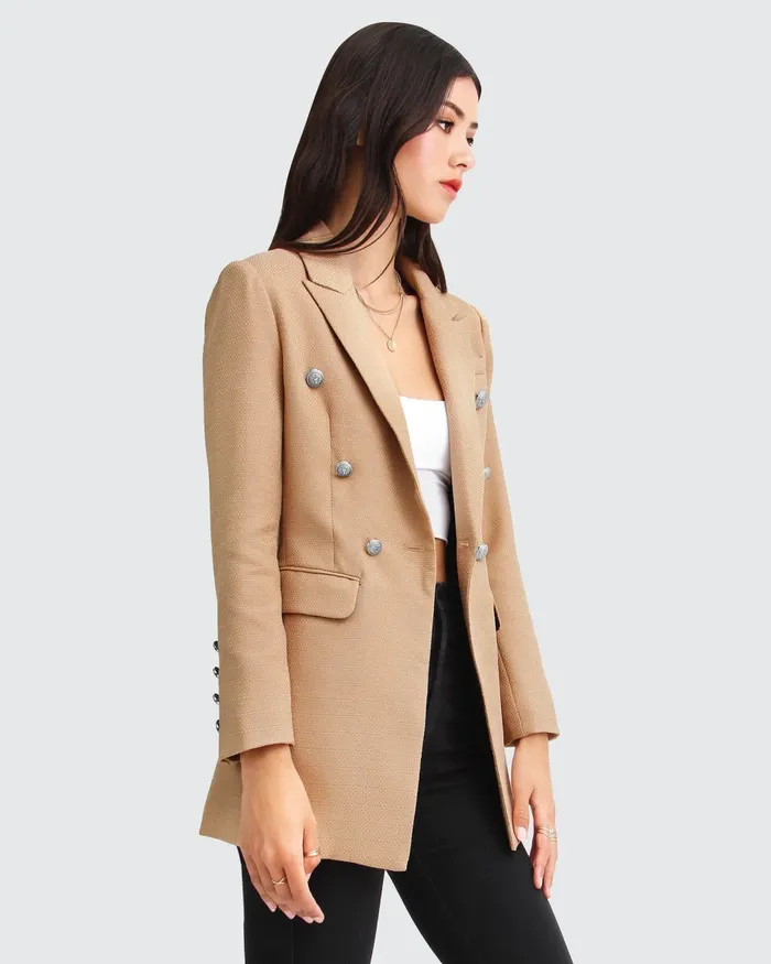 Coats and Jackets Women Belle and Bloom Princess Polina Textured Weave Blazer 8211 Camel