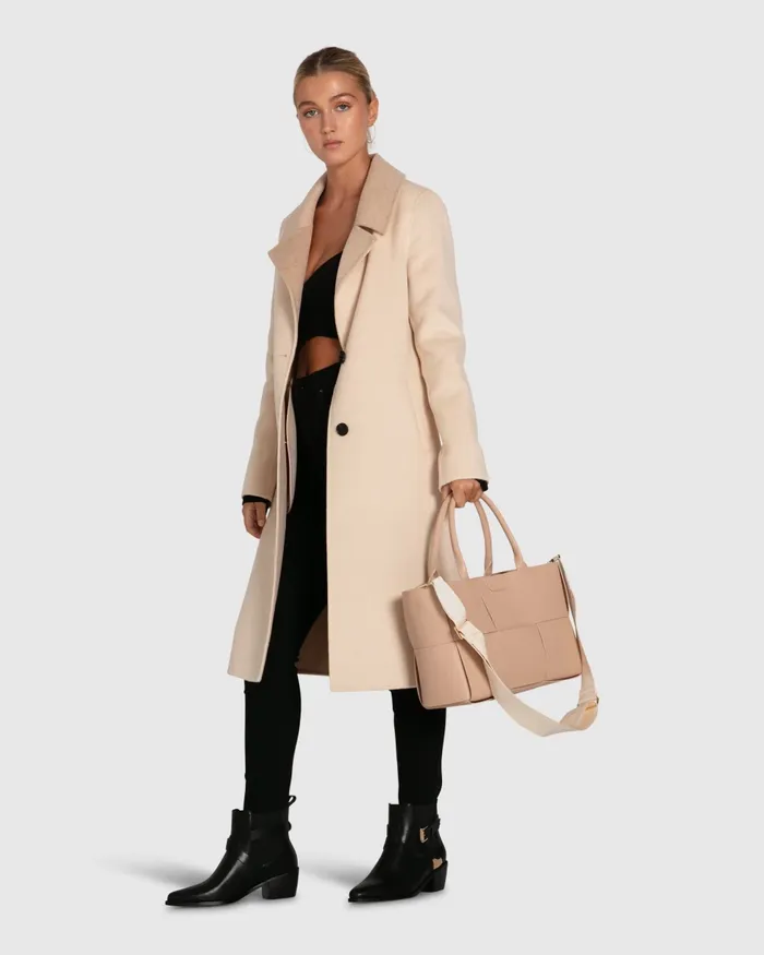 Coats and Jackets Women Lexington TwoTone Wool Blend Coat 8211 Beige Belle and Bloom