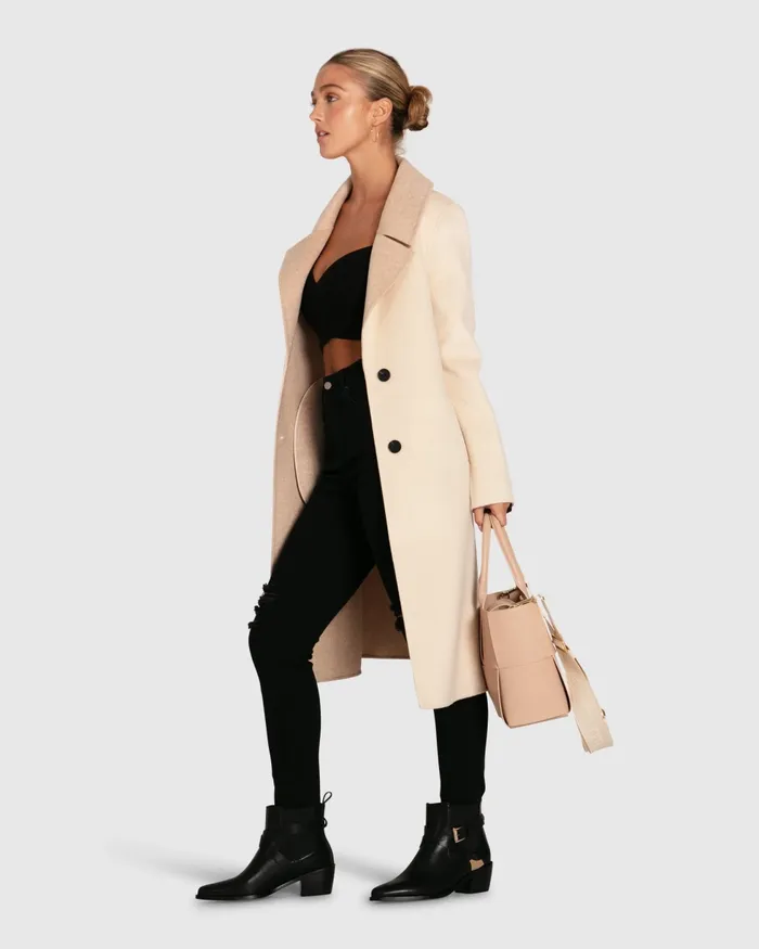 Coats and Jackets Women Lexington TwoTone Wool Blend Coat 8211 Beige Belle and Bloom
