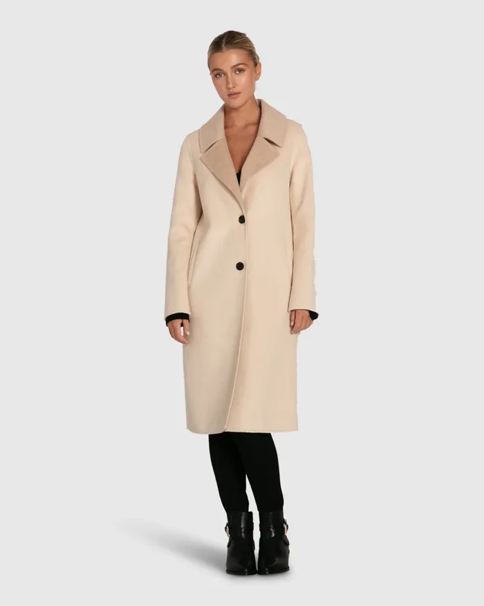 Coats and Jackets Women Lexington TwoTone Wool Blend Coat 8211 Beige Belle and Bloom