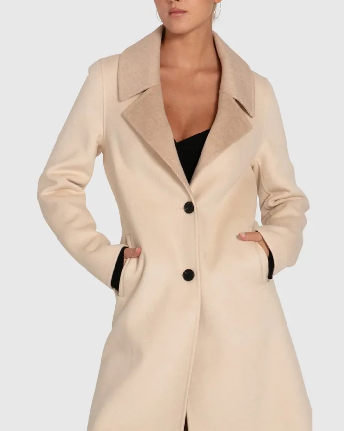 Coats and Jackets Women Lexington TwoTone Wool Blend Coat 8211 Beige Belle and Bloom
