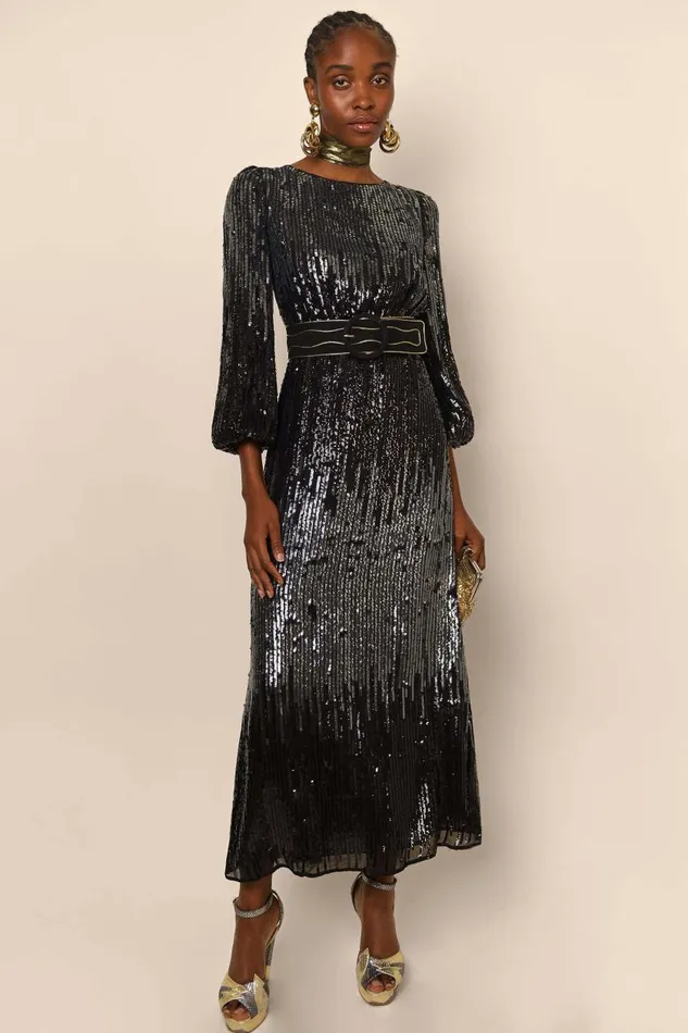 Coco Black Sequin Women RIXO Dresses