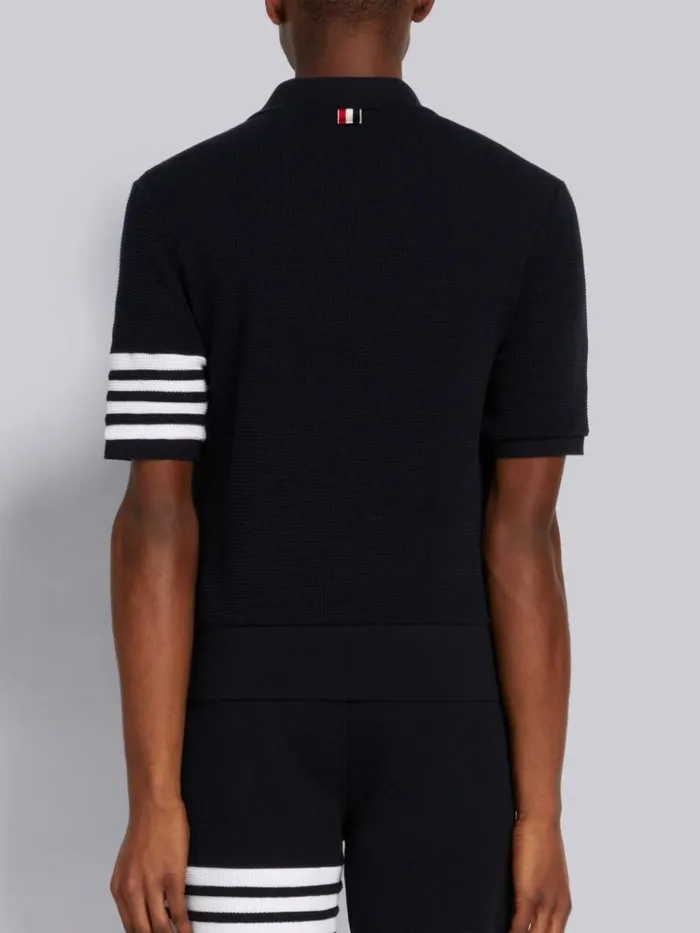 Compact Waffle Rib Cuff 4bar Polo Navy Men Thom Browne Tshirts and Polos