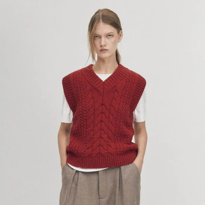 Cosy Red Tricot Vest Women ALOHAS Blazers Vests